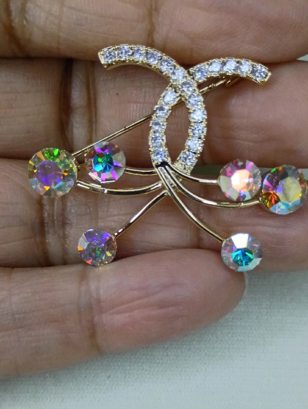 New Gold Crystal Brooch with Multicolor Rhinestones